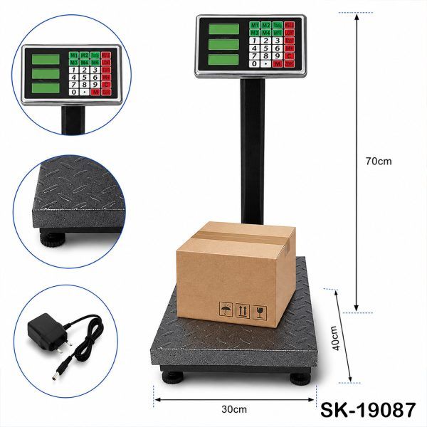 Báscula SOKANY SK-19087 vista lateral mostrando la pantalla LED y la plataforma