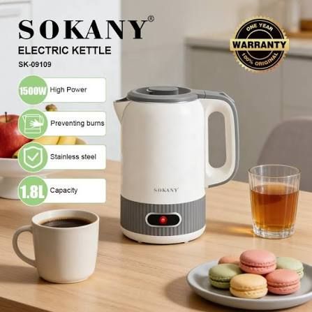 Hervidor eléctrico SOKANY SK-09109 1.8L acero inoxidable sobre base giratoria