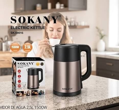 Hervidor eléctrico SOKANY SK-09016 2.5L doble pared acabado champagne premium