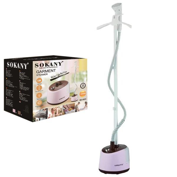 Vaporizador de ropa SOKANY SK-4005 rosado y blanco de frente